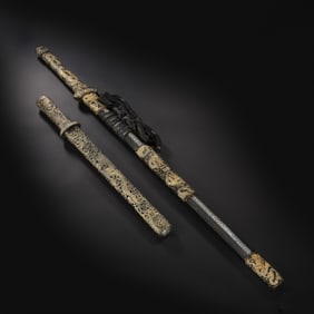 Chinese Ming Dynasty Long and Short Swords with Dragon Patterns