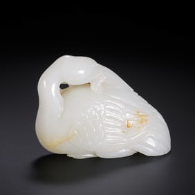 Chinese Qing Dynasty Hetian white jade swan