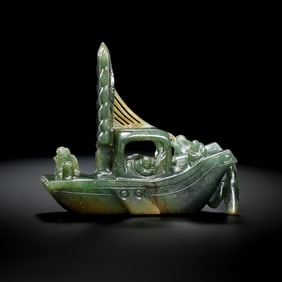 Chinese Qing Dynasty Hetian Jade Boat