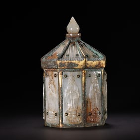 Chinese Liao Dynasty Hetian jade gilt lidded jar