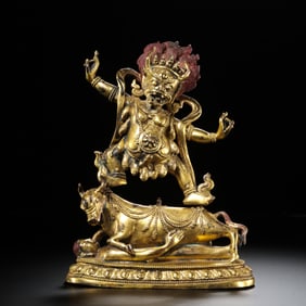 A Chinese Qing Dynasty gilt bronze statue of Yamadi Buddha