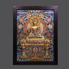 Chinese Qing Dynasty Enamel Buddha Hanging Screen
