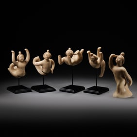 A group of Chinese Tang Dynasty white marble dancing figurines