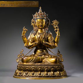 A gilt bronze statue of a seated Buddha from the Qianlong period of the Qing Dynasty, China