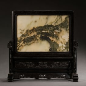 Chinese Qing Dynasty rosewood inlaid marble screen