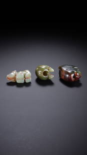A group of small jade animal figurines from the Western Zhou Dynasty, China: L. 3 cm. L. 2.5 cm. L. 3 cm. Weight. 42 gram.
