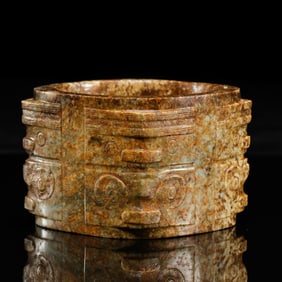 Jade Cong with animal-face patterns from the Liangzhu culture of the Neolithic period in China