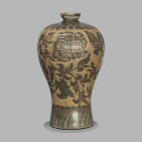 Korean Goryeo Dynasty celadon flower-patterned plum vase