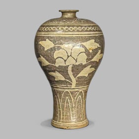 Korean Goryeo Dynasty celadon flower-patterned plum vase