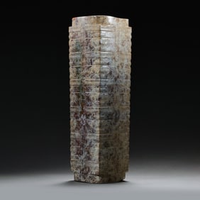 Jade Cong with animal-face patterns from the Neolithic period of China