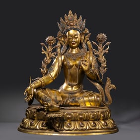 A gilt bronze statue of a seated Buddha from the Qianlong period of the Qing Dynasty, China