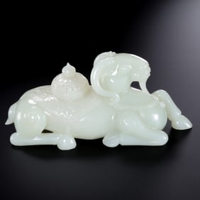 Chinese Qing Dynasty Hetian white jade sheep incense burner