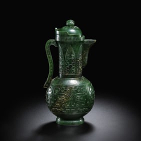 Chinese Qing Dynasty Hetian Jade Animal Face Pattern Ewer