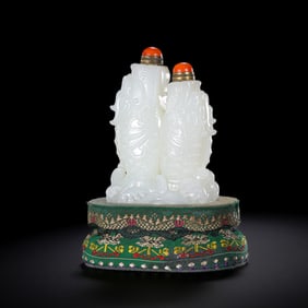 Chinese Qing Dynasty Hetian white jade double snuff bottle