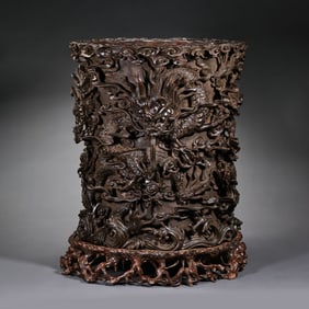 Chinese Qing Dynasty rosewood carved brush holder