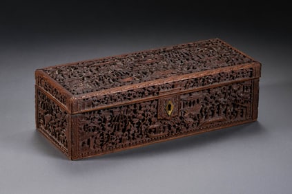 Chinese Qing Dynasty wood carving square box