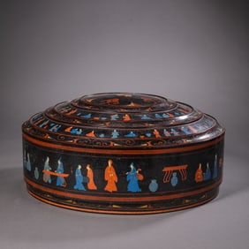 Chinese Han Dynasty painted wooden round box