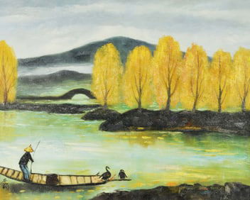 "Fishing Boat at Sunset" by Lin Fengmian