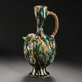 Chinese Tang Dynasty three-color blue-painted plastic pot