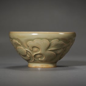 Yaozhou kiln green-glazed bowl with carved floral patterns, Northern Song Dynasty, China