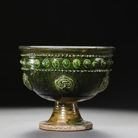 Chinese Sui Dynasty green glaze high-footed cup