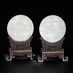 Chinese Qing Dynasty Hetian white jade screen
