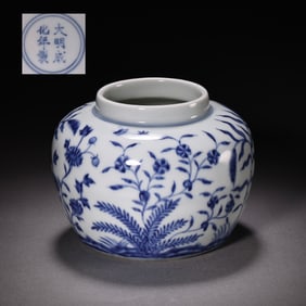 Blue and white flower pattern jar from the Chenghua period of the Ming Dynasty, China