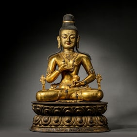 Chinese Qing Dynasty gilt bronze statue of a seated Buddha