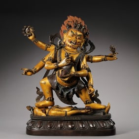 A partially gilded bronze six-stage Buddha statue from the Qianlong period of the Qing Dynasty,