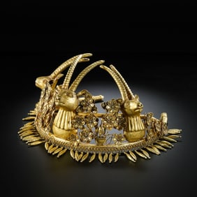 Ancient Persian culture pure gold three-ram head hat crown