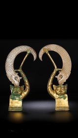 A pair of Chinese Han Dynasty gilt jade inlaid objects