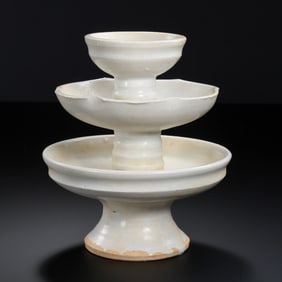 White porcelain candle holder with flower mouth from Gongxian kiln, Tang Dynasty, China