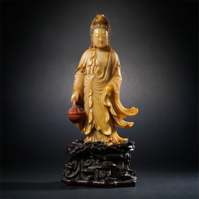 Shoushan stone standing Guanyin statue, Qing Dynasty, China