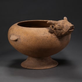 Chinese Neolithic Painted Pottery Ox-Headed Jar