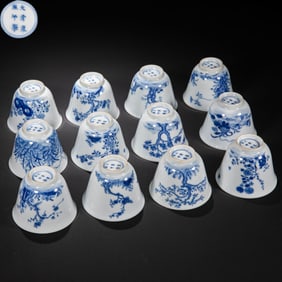 China, Qing Dynasty Kangxi period, blue and white twelve flower god cup