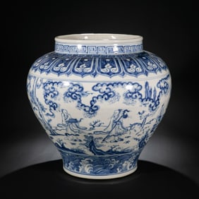 Chinese Ming Dynasty Blue and White Figure Story Jar