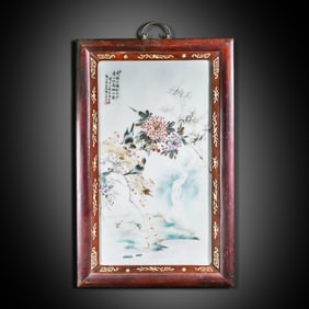 Chinese 20th century porcelain panel painting hanging screen