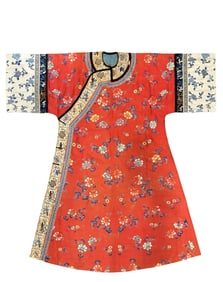 Chinese Qing Dynasty red satin peony flower pattern shirt