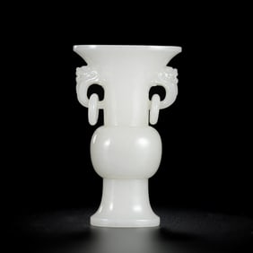 Chinese Qing Dynasty Hetian white jade double-ringed flower vase