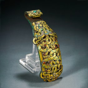 Chinese Warring States Period gold and silver inlaid gemstone belt hook