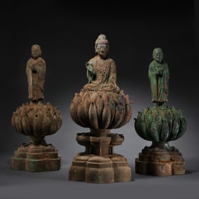 A group of Chinese Tang Dynasty bronze seated Buddha statues