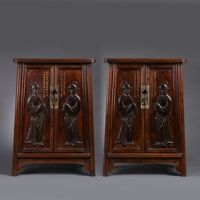 A pair of Chinese Qing Dynasty Huanghuali wood cabinets