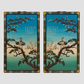 A pair of Chinese Qing Dynasty cloisonné inlaid multi-treasure hanging screens