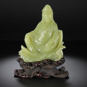 Chinese Qing Dynasty Hetian Yellow Jade Seated Buddha