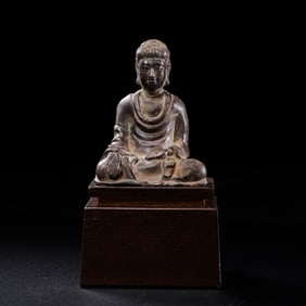 Ancient Chinese sterling silver seated Buddha statue