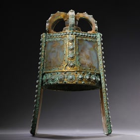 Chinese Liao Dynasty Agate Bronze Hat Crown