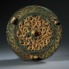 China's Warring States Period inlaid gold and silver bronze mirror