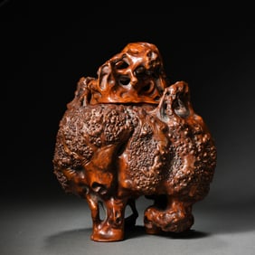 Chinese Qing Dynasty bamboo carved incense burner with lid