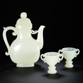 A set of Hetian white jade wine vessels from the Qianlong period of the Qing Dynasty, China