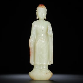 Chinese Qing Dynasty Hetian Jade Standing Buddha